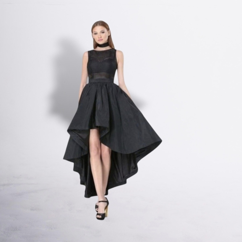 BEBE Women's Black Nelly Geo Mesh Hi-lo Prom Dress Size 00